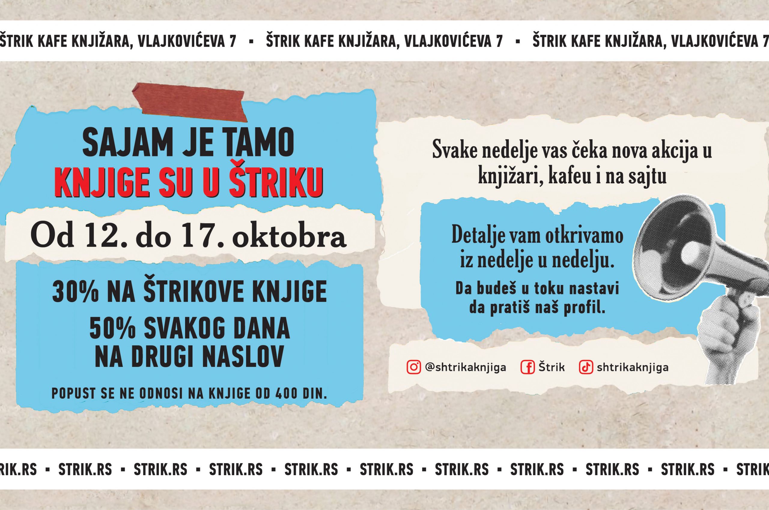 Druga nedelja akcije Sajam je tamo, knjige su u Štriku: Knjiga dana